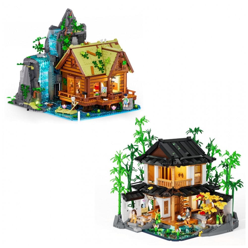 Kit Cabana da Cachoeira & Casa de Bambu Lumibricks com iluminação LED cenários naturais orientais para adultos colecionadores