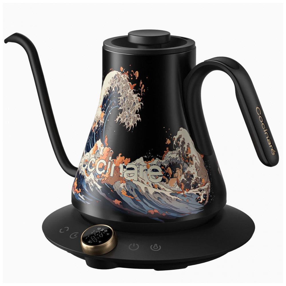 Chaleira elétrica pescoço de ganso Cocinare FLOW M9 0,9 L inox, controle de temperatura, 1200W, 110V, Wave