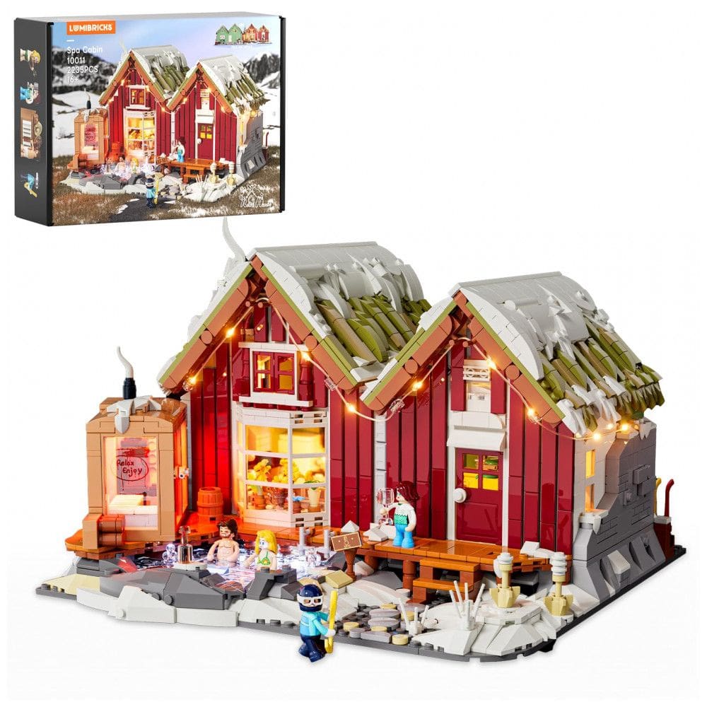 Cabana Spa Inverno Lumibricks Vermelho com Iluminação LED, 2235 Peças, Design Modular Nórdico, Escala 1:20