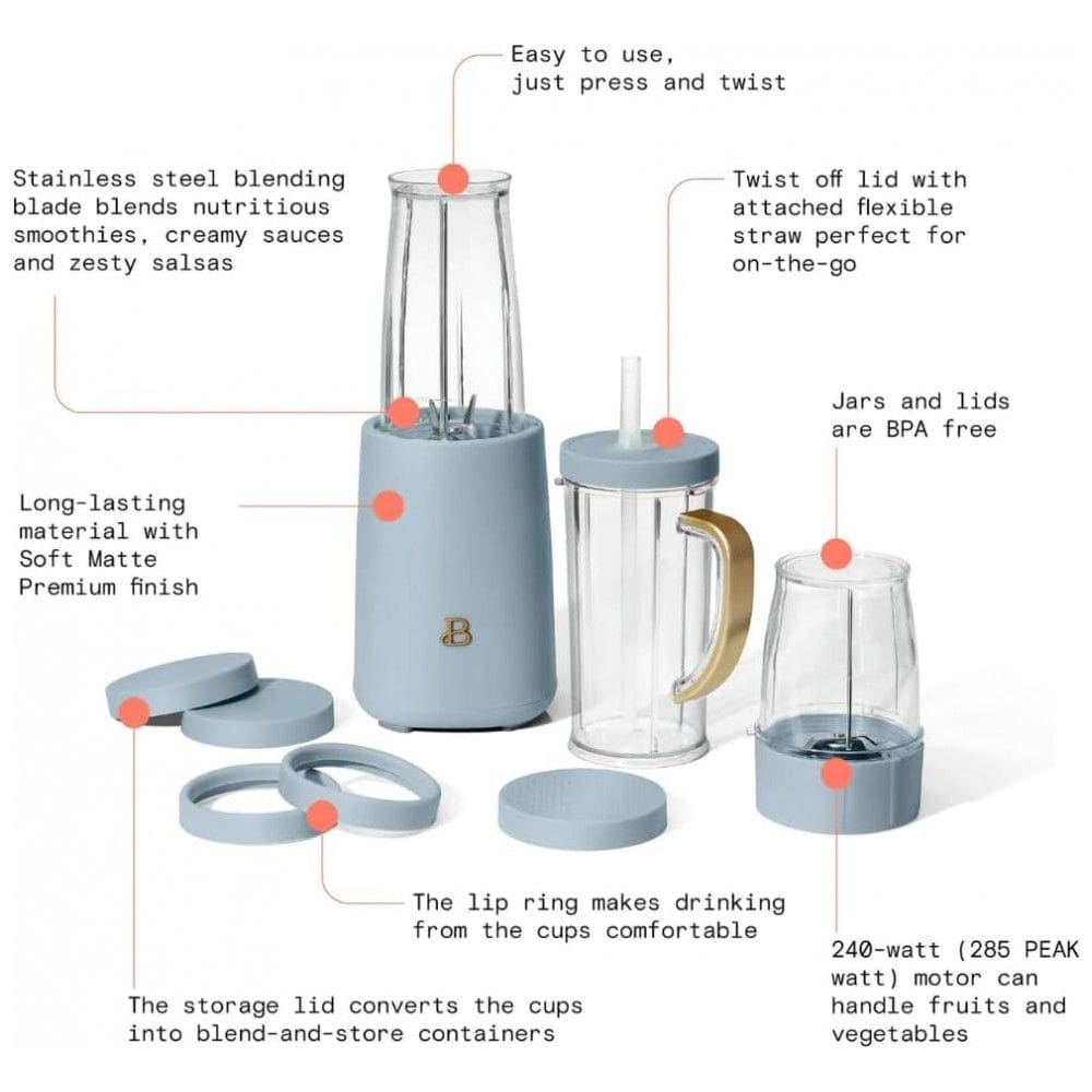 Liquidificador pessoal 12 peças Beautiful by Drew Barrymore 240W azul fosco 110V