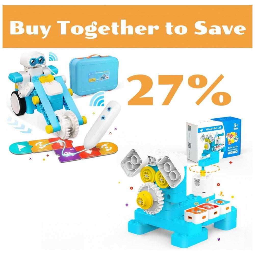 Kit Robô de Programação STEM WhalesBot A1 & B3 Pro com Blocos Magnéticos e Cartas de Código para Crianças a Partir de 3 Anos