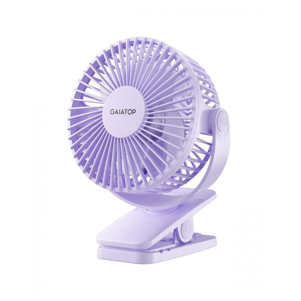 Ventilador de Clipes Portátil Gaiatop Roxo Claro Recarregável USB, 3 Velocidades, Rotação 360°, Bateria 3,5-10h, Mini Poderoso Silencioso