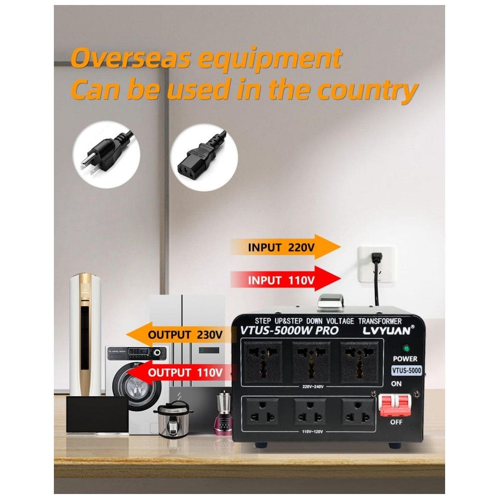 Transformador Conversor de Voltagem LVYUAN 5000W Preto Hard-Wired Step Up/Down 110-120V/220-240V VTUS-5000-PRO