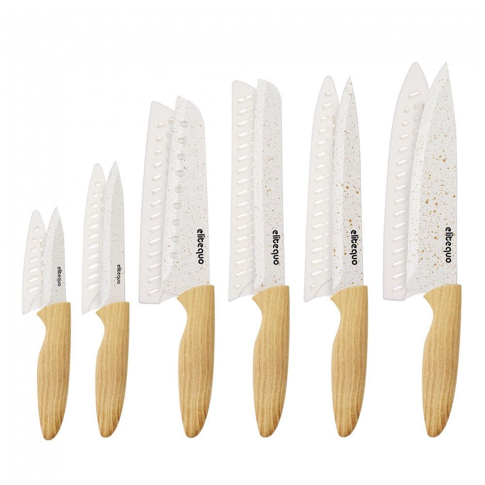 Conjunto de Facas de Cozinha elitequo 6 Peças Aço Inoxidável com Bainhas Protetoras e Cabo Ergonômico