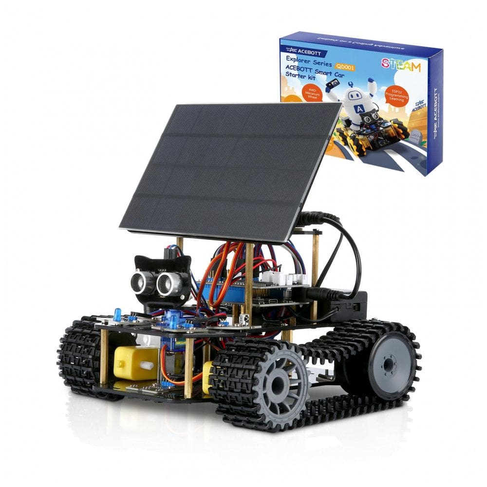 Kit robô tanque solar 4WD ACEBOTT QD044 ESP32 com rodas mecanum controle por app e IR compatível Arduino IDE para STEM
