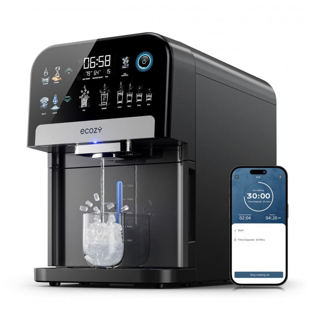 Máquina de Gelo Nugget Ecozy IM-ND481B 15 kg/24h 2-em-1 Dispenser de Gelo e Água Controle App Autolimpeza 115V