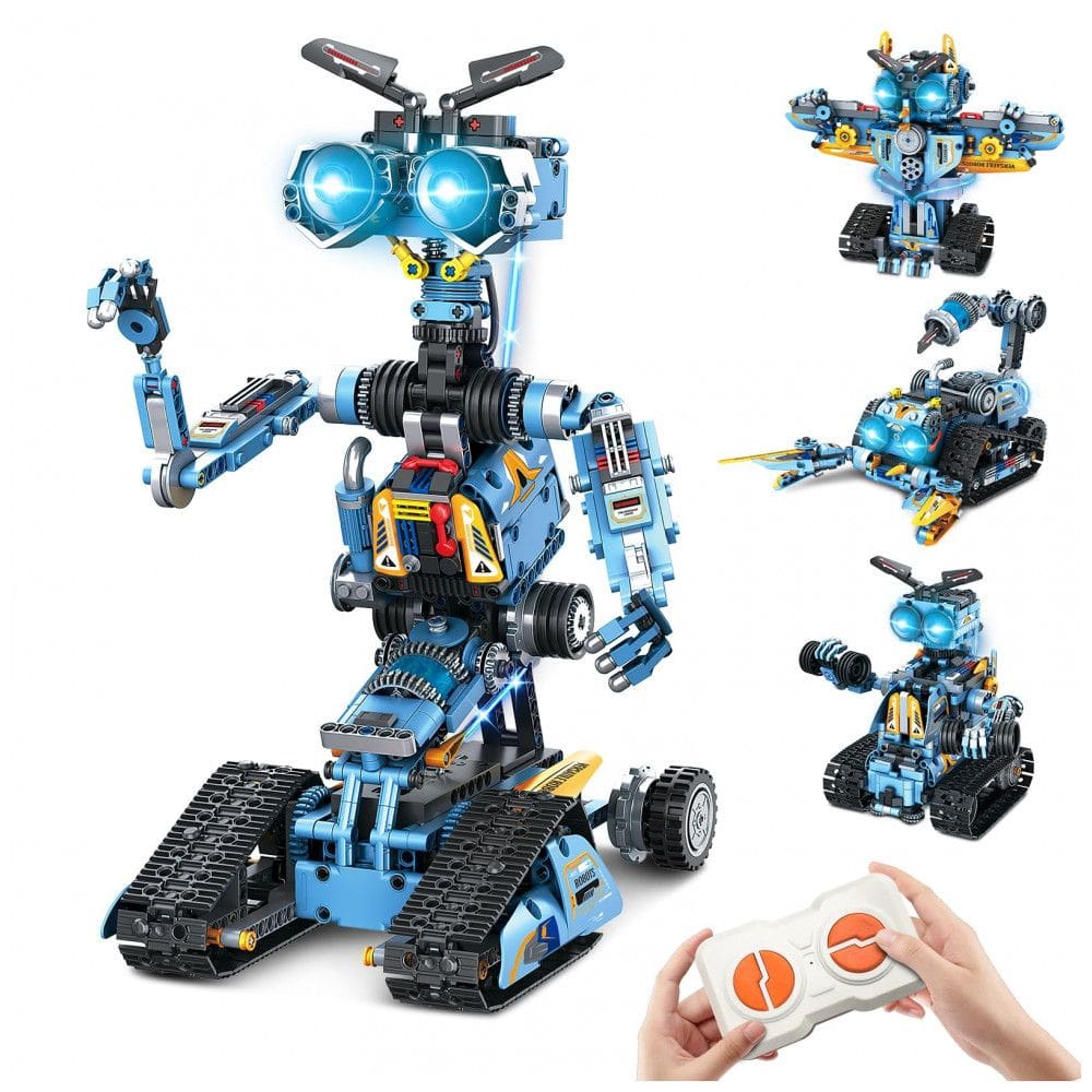 Kit Robô STEM de Montar Controle Remoto OKKIDY Colorido 4 em 1 813 Peças Bateria Recarregável para Crianças 6+