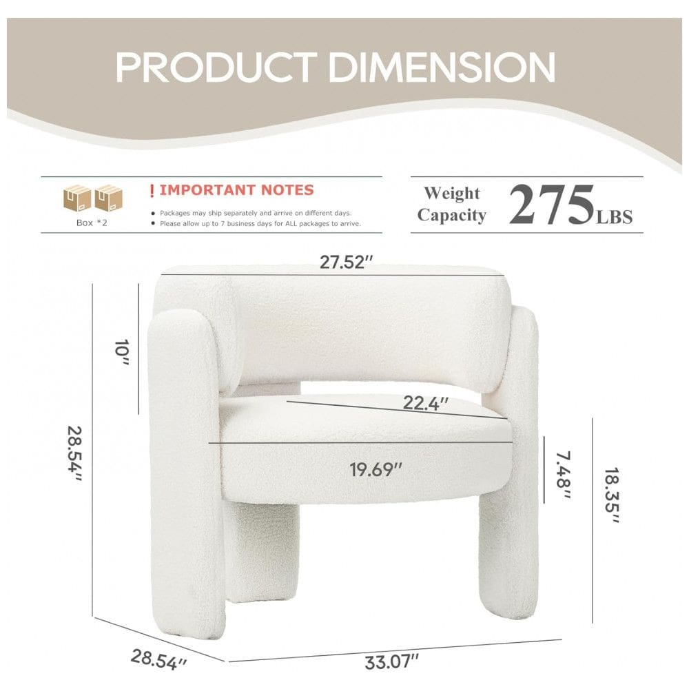 Cadeiras COLAMY estofadas creme em veludo sherpa com encosto curvo e 3 pés de madeira para sala e quarto kit 2 peças