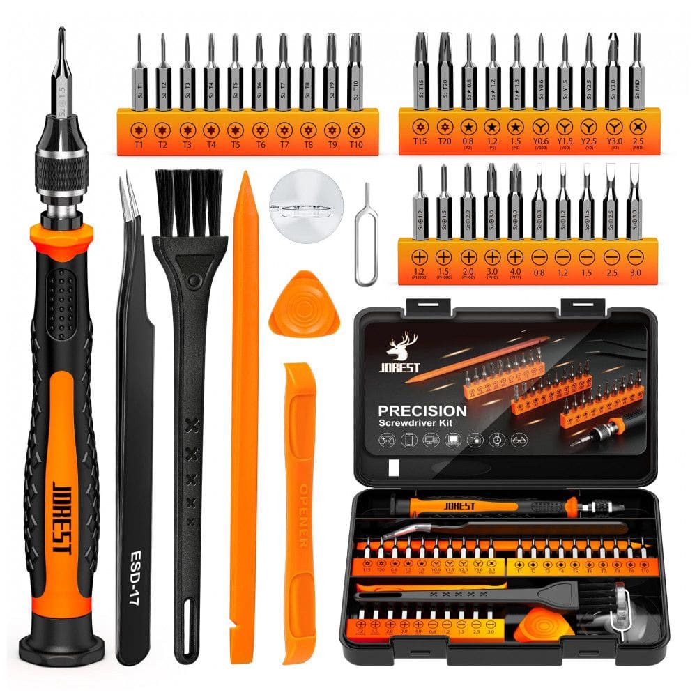 Kit de Chaves de Fenda de Precisão JOREST 40 Peças S2 Steel Preto/Laranja/Marrom Capacidade 30 Bits Magnéticos