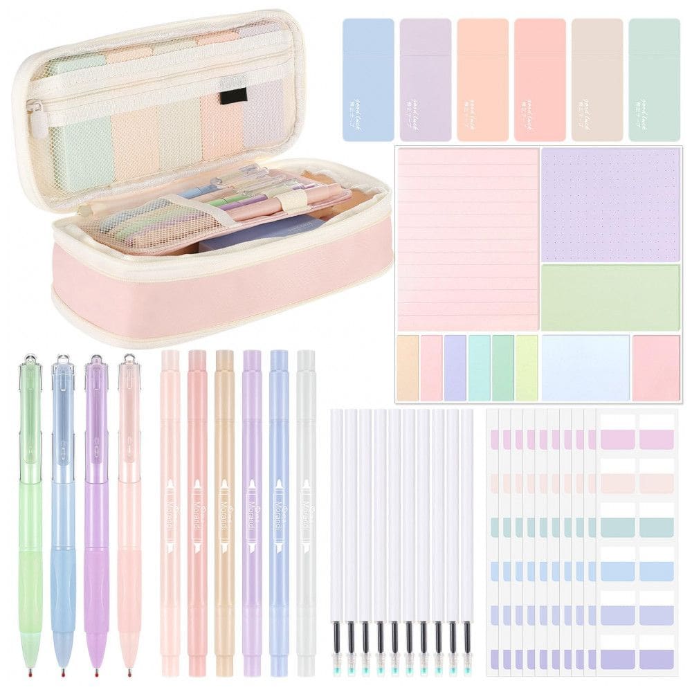 Kit escolar estético Janlaugh 38 peças com estojo, canetas, marcadores, fitas corretivas, notas adesivas e marcadores de página coloridos