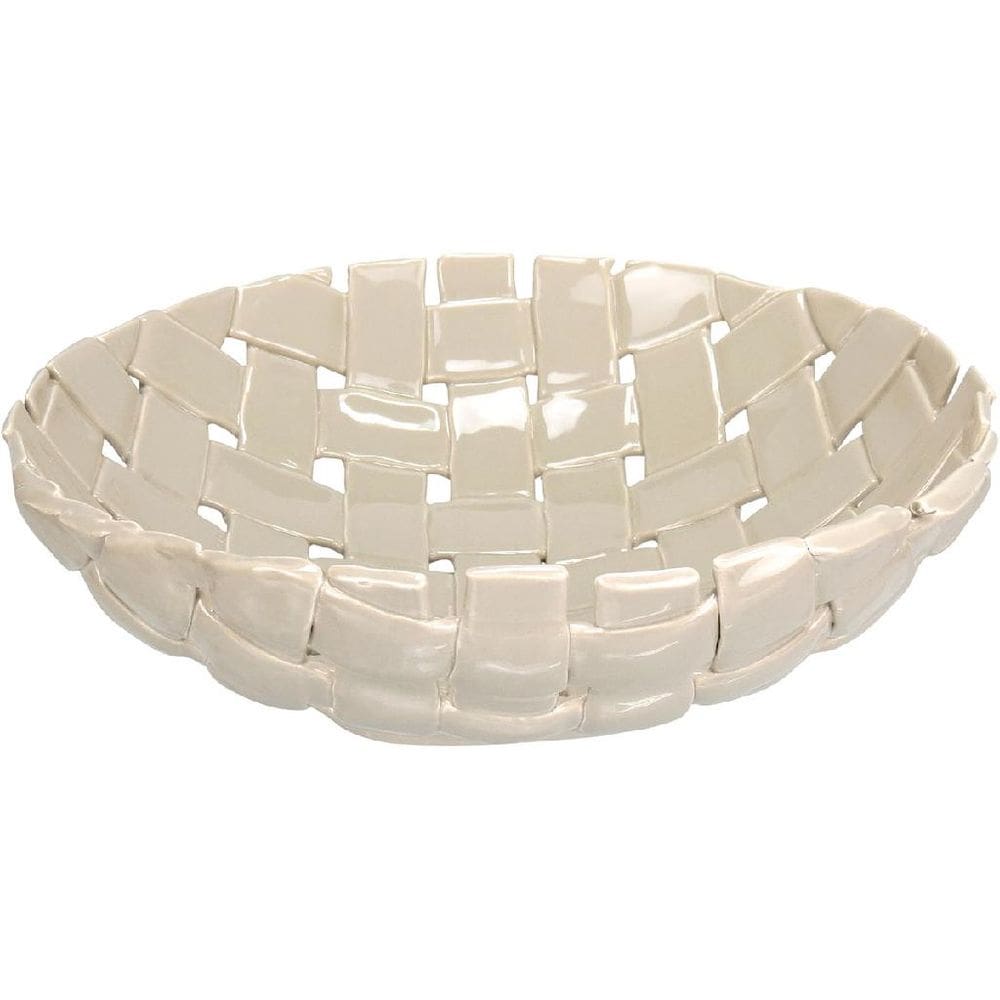 CENTRO MESA DECORATIVA FRUTEIRA HOME&CO CERÂMICA 10x33x33cm MARFIM