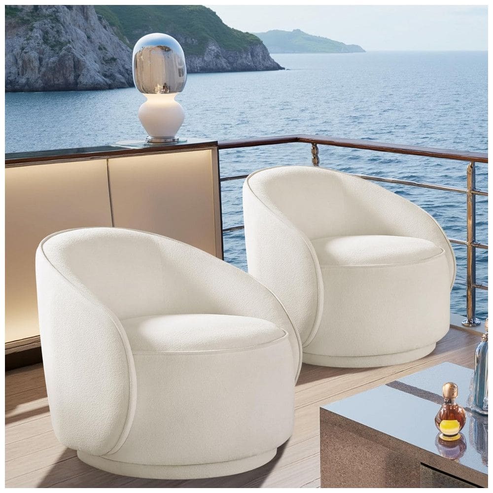 Cadeiras giratórias Arcrinte kit com 2 poltronas tipo barrel em tecido peluciado branco, assento giratório 360°