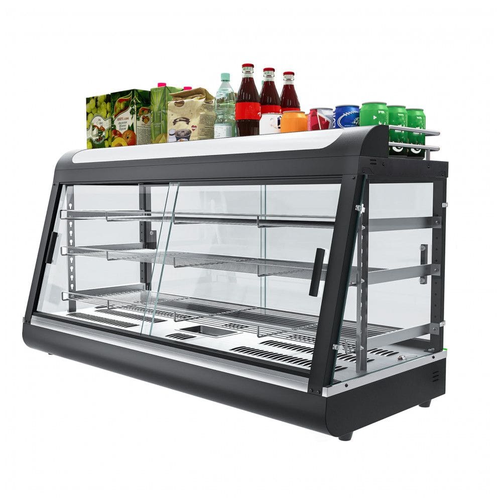 Aquecedor de Alimentos Countertop Whalefall Preto Suporte Superior Iluminação Tri-Cor Termostato Ajustável 112 cm para Cafeterias