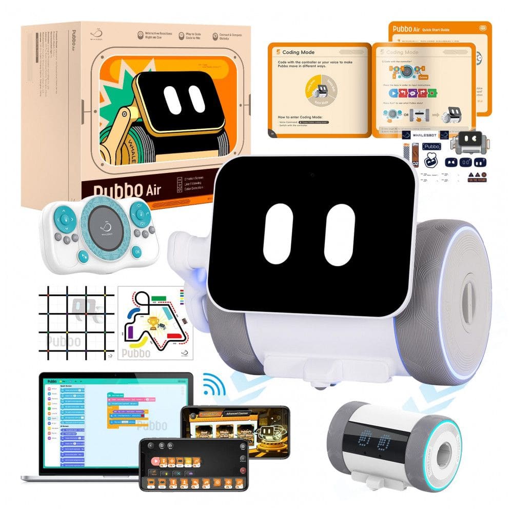 Robô Interativo Programável STEM WhalesBot Pubbo Air com Controle por Voz, Toque, APP e Controle Remoto para Crianças a Partir de 6 Anos