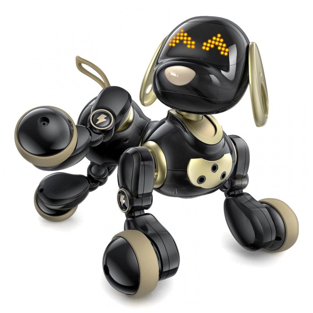 Cachorro robô inteligente Ruko 18011 preto e dourado com 30+ faces em LED, controle remoto 2,4GHz, gestos e programação para criança