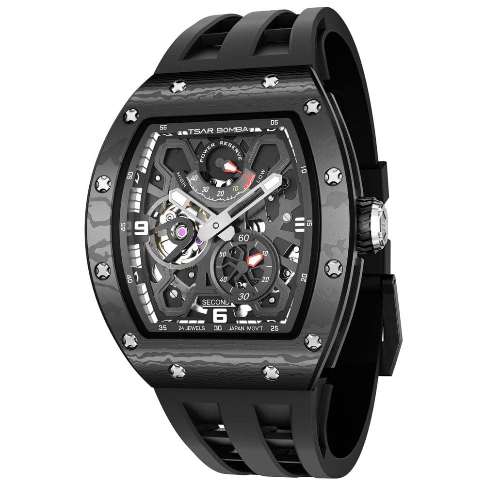 TSAR BOMBA Relógio Masculino Automático Luxo com Bisel em Fibra de Carbono e Cerâmica, Vidro de Safira e 50M à Prova d`Água