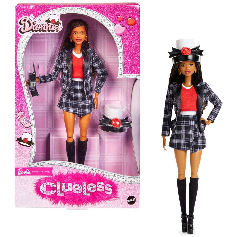 Boneca Barbie Signature Clueless Dionne colecionável terno xadrez preto e branco cartola e celular 2025