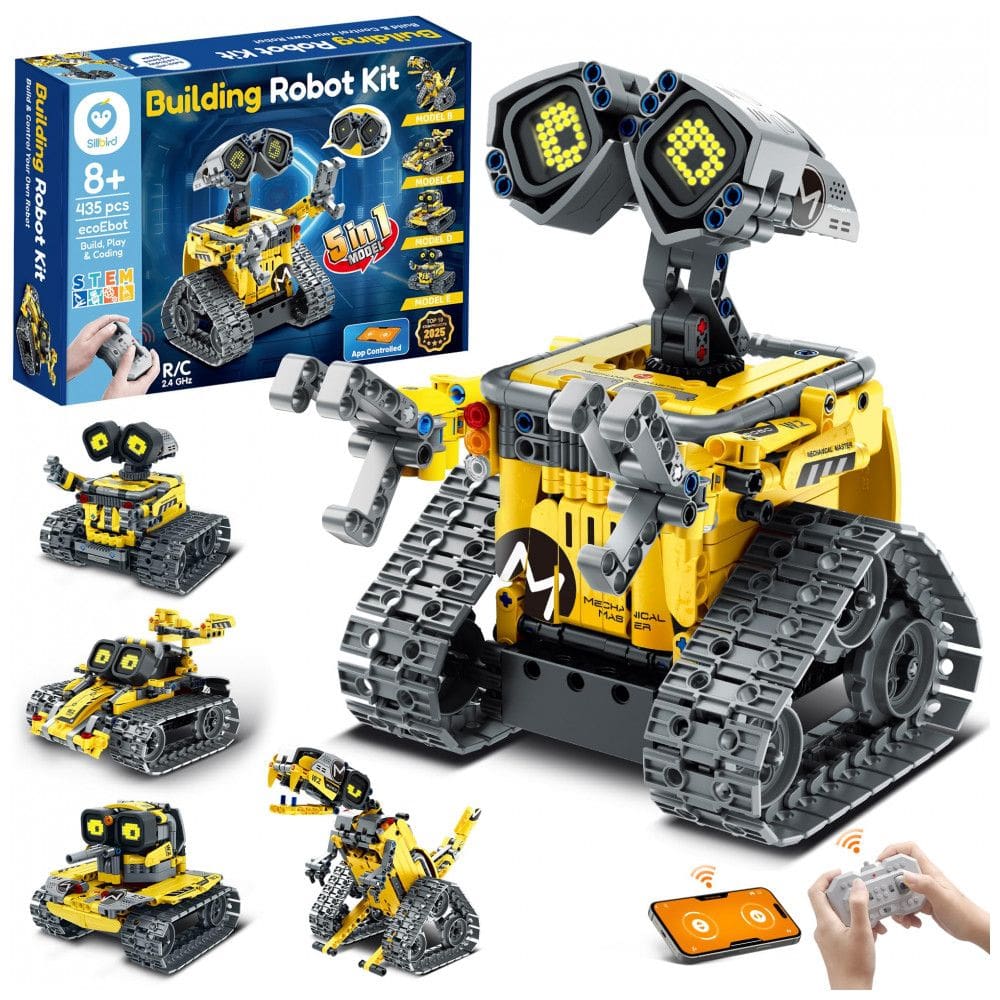 Kit robô 5 em 1 Sillbird com 435 peças, olhos LED, som, controle remoto e app, robótica STEM para crianças 8 a 14 anos ?