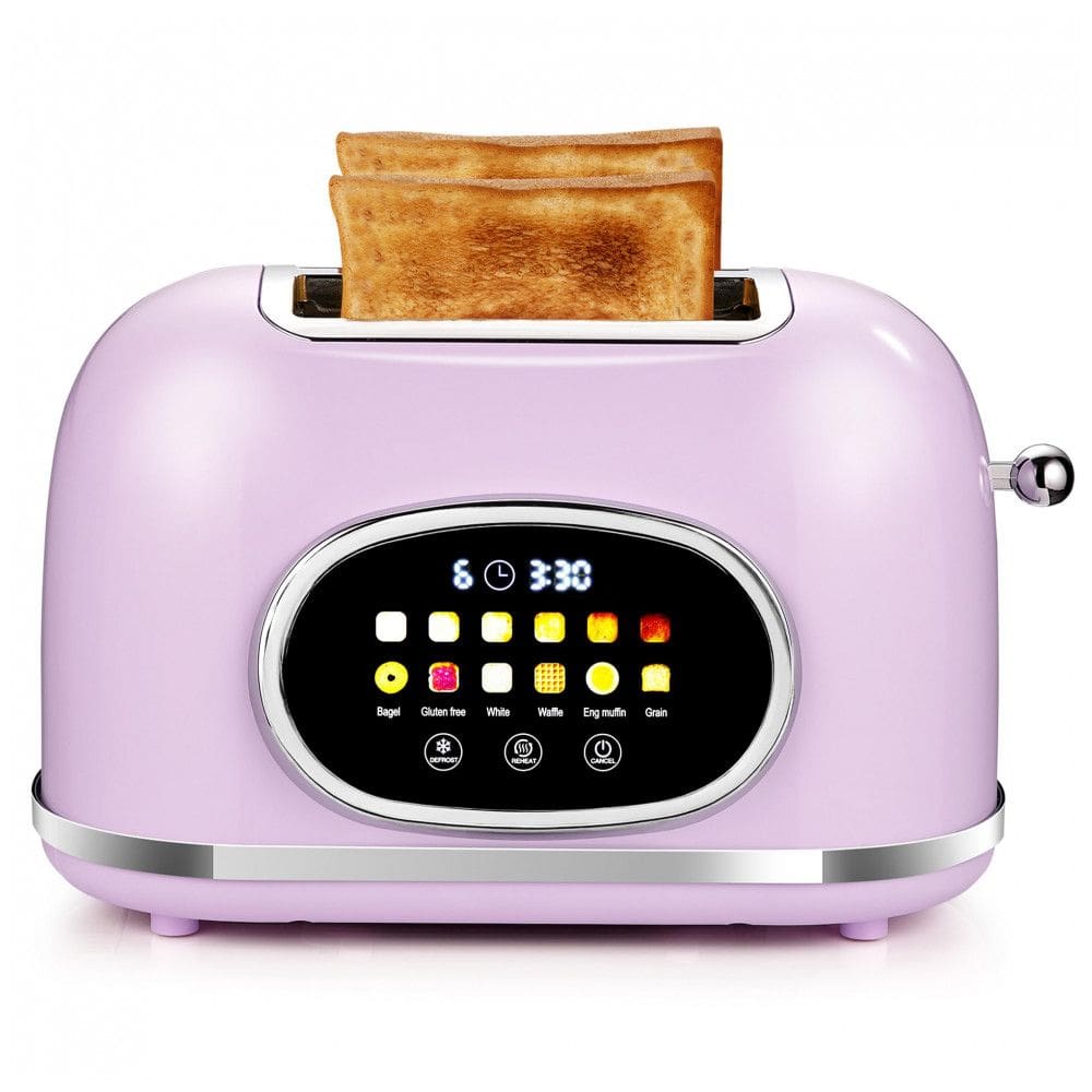 Torradeira 2 Fatias Roter Mond Rosa Lilás Display Touch 6 Tipos de Pão 9 Níveis Funções Bagel, Reaquecer e Descongelar 1400W 110V
