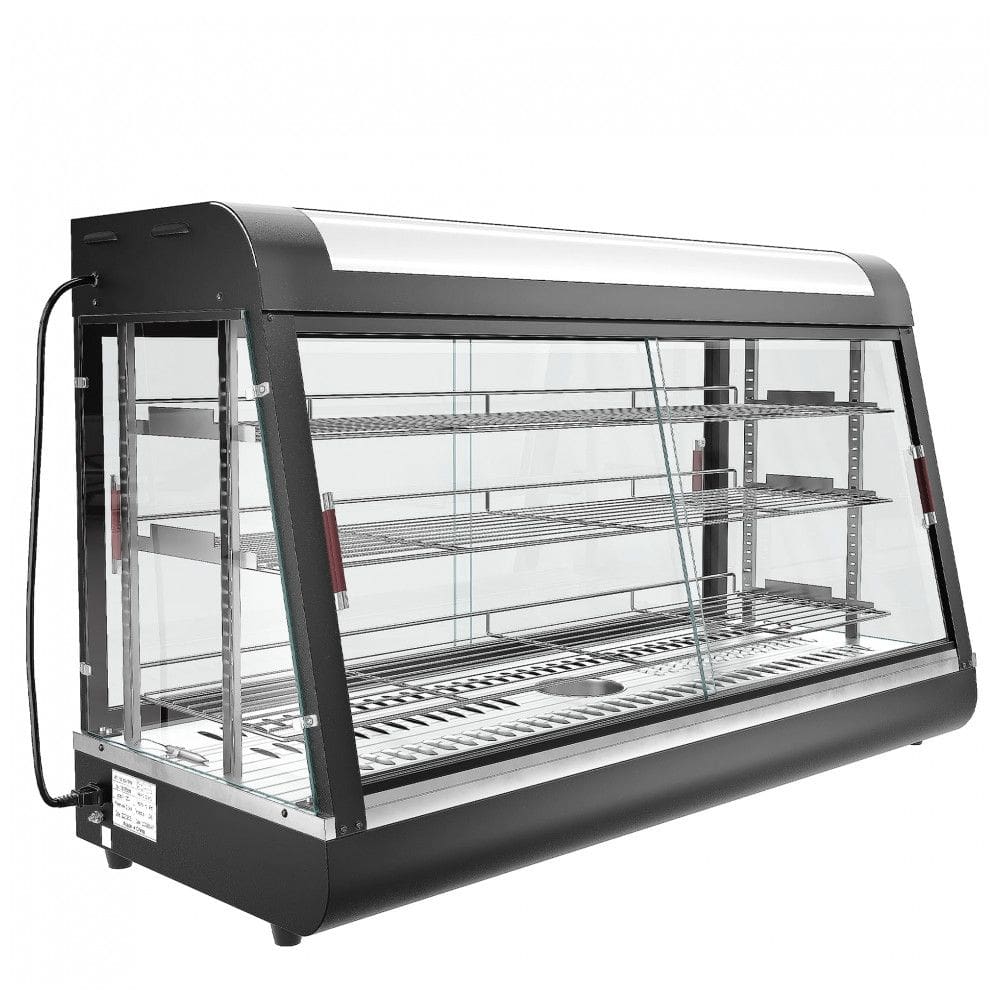 Expositor Aquecido Comercial 122 cm Anpuce Preto 3 Prateleiras LED Portas Correr Ajustável Removíveis 2000W