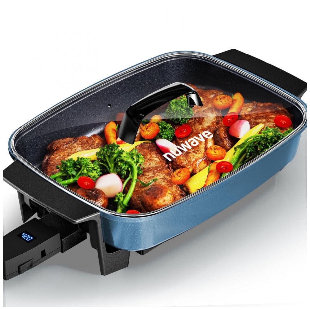 Panela Elétrica Skillet 7L Nuwave Medley XL Azul Digital Antiaderente Cerâmica PFAS Free com Tampa de Vidro 110V