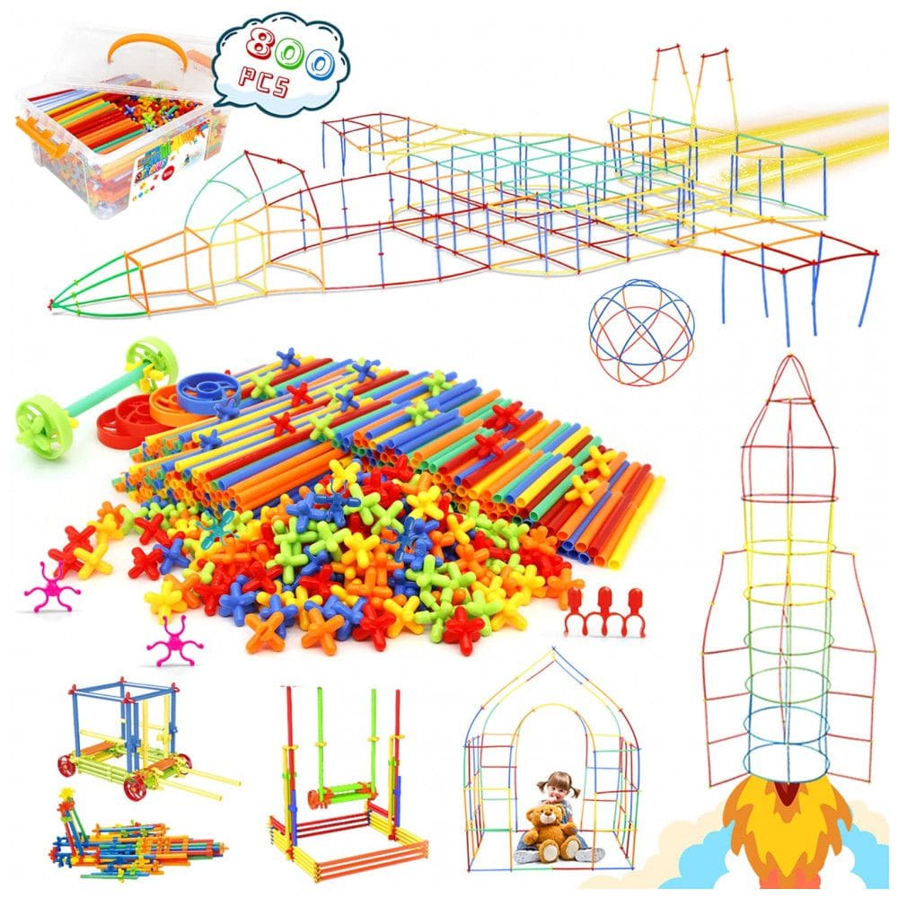 Brinquedo de construção STEM com canudos Ggiibro 800 peças tubos plásticos interligáveis