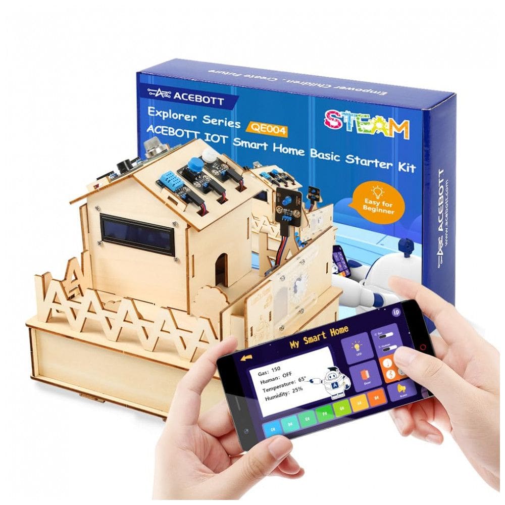 Kit casa inteligente ESP32 ACEBOTT QE004 com sensores IoT em madeira 3D compatível Arduino IDE para projetos STEM