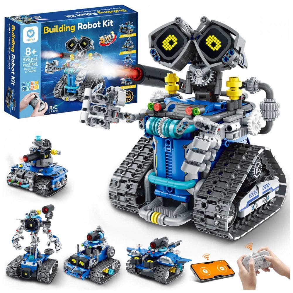 Kit de robô STEM Sillbird 5 em 1 596 peças com controle remoto e app CA-899
