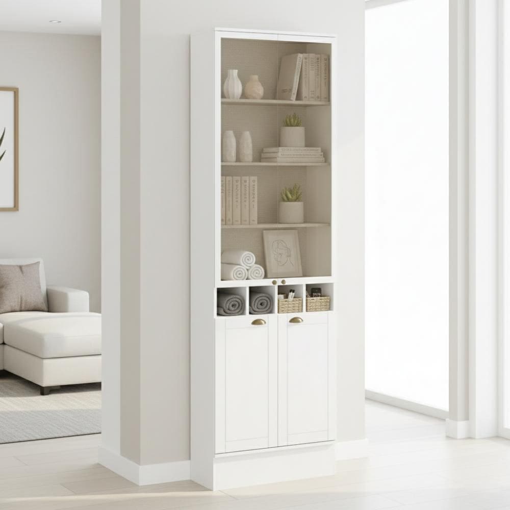 Armário com Portas de Vidro em MDF para Sala de estar Branco Carraro