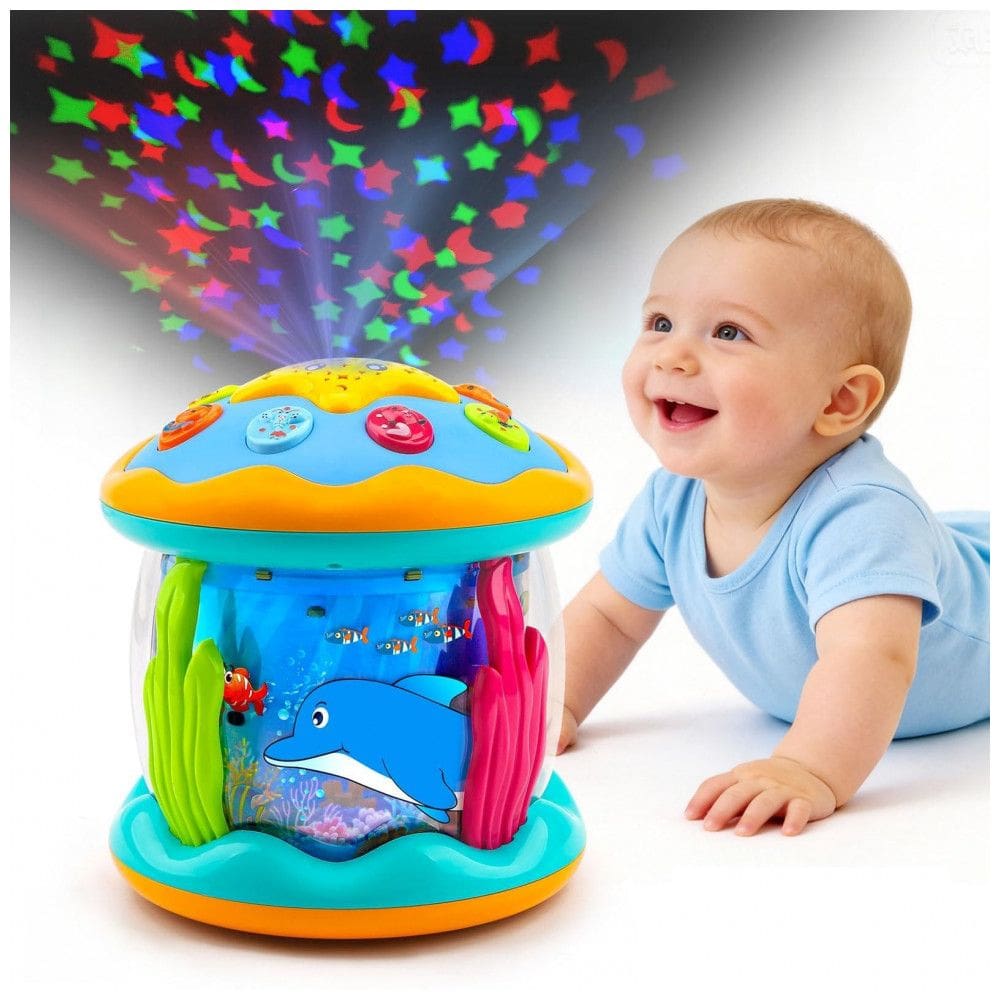 Brinquedo musical projetor oceano giratório Tsomtto desenvolvimento sensorial luz e som para bebês