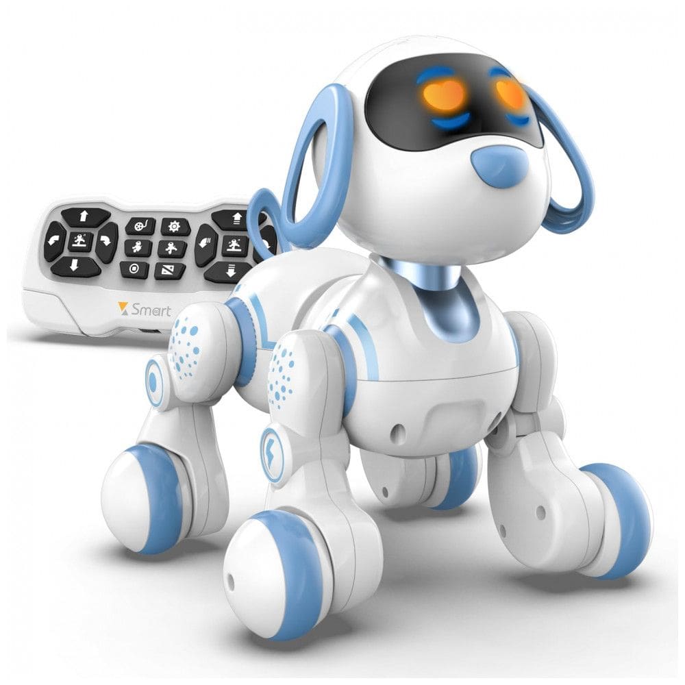Robô de controle remoto STEMTRON cachorro/gato interativo com toque música e dança azul