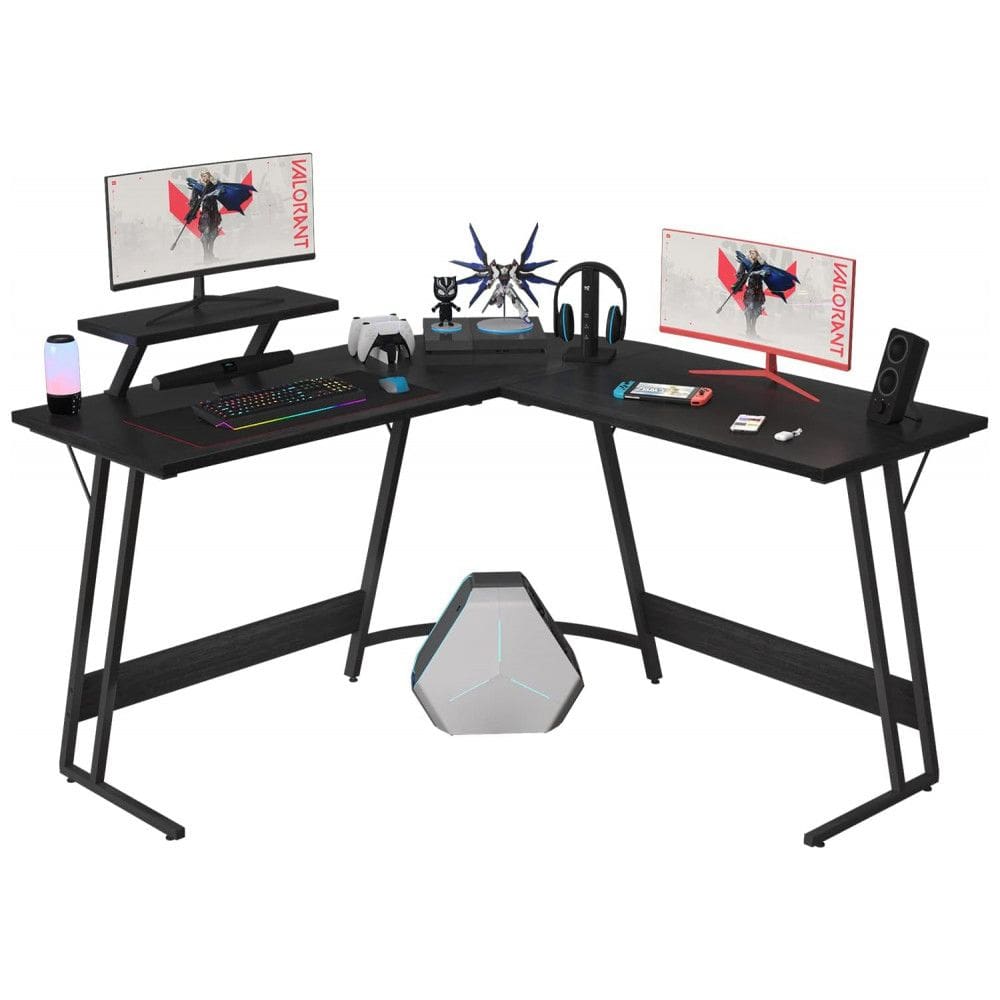Mesa Gamer em L Homall Preto Clássico 130 cm com Suporte para Monitor Grande Removível e Gaveta, Acabamento Polido, Estrutura em Z