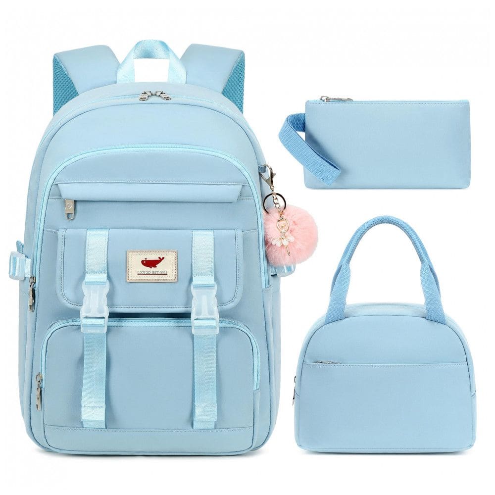 Mochila LXYGD 3 em 1 azul para notebook até 16”, com lancheira e estojo, impermeável