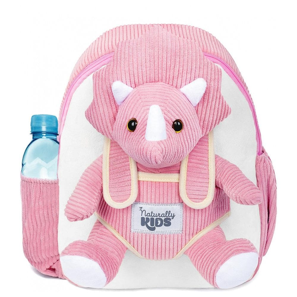 Mochila infantil rosa dinossauro Triceratops Naturally KIDS com pelúcia removível 29 cm