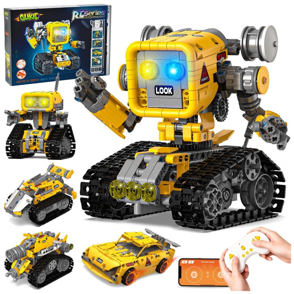Kit de robótica STEM 5 em 1 Glikid com controle remoto e app 3,7V 500mAh