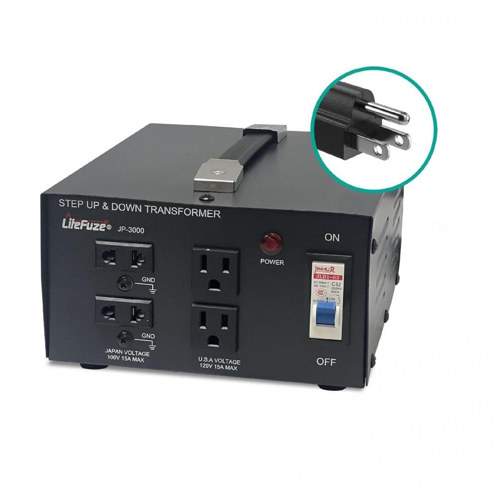 Transformador (Conversor) de Voltagem Japonês LiteFuze 3000W eleva/reduz 100V para 120V/120V para 100V com fusível e aterramento CE JP-3000.