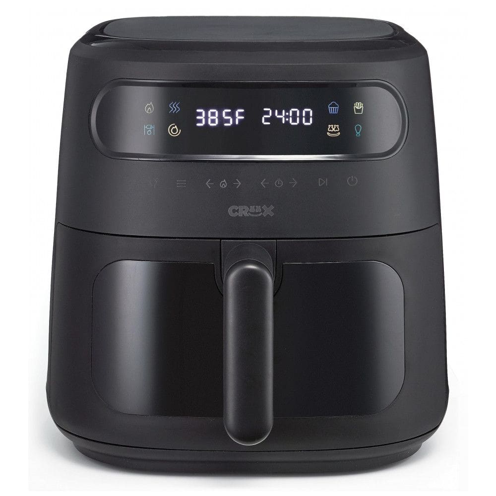 Fritadeira elétrica air fryer digital 8L CRUX x Marshmello preta TurboCrisp 1750W com controle de temperatura e timer programável, 110V