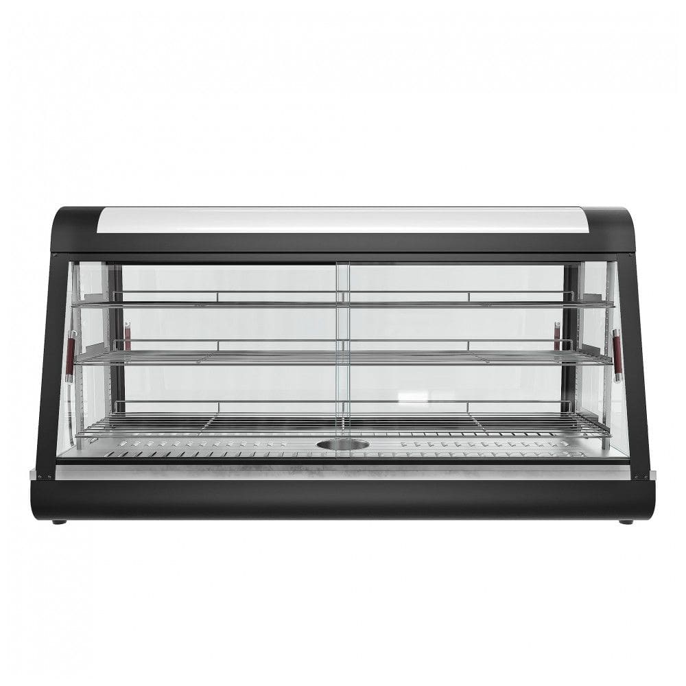 Expositor de Alimentos Aquecido Comercial Anpuce Preto 3 Níveis Vidro Temperado LED Ajustável 89x48x64cm 1500W