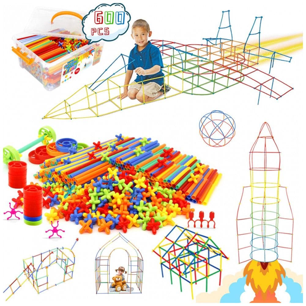 Brinquedo de construção STEM com canudos Ggiibro 600 peças tubos plásticos interligáveis