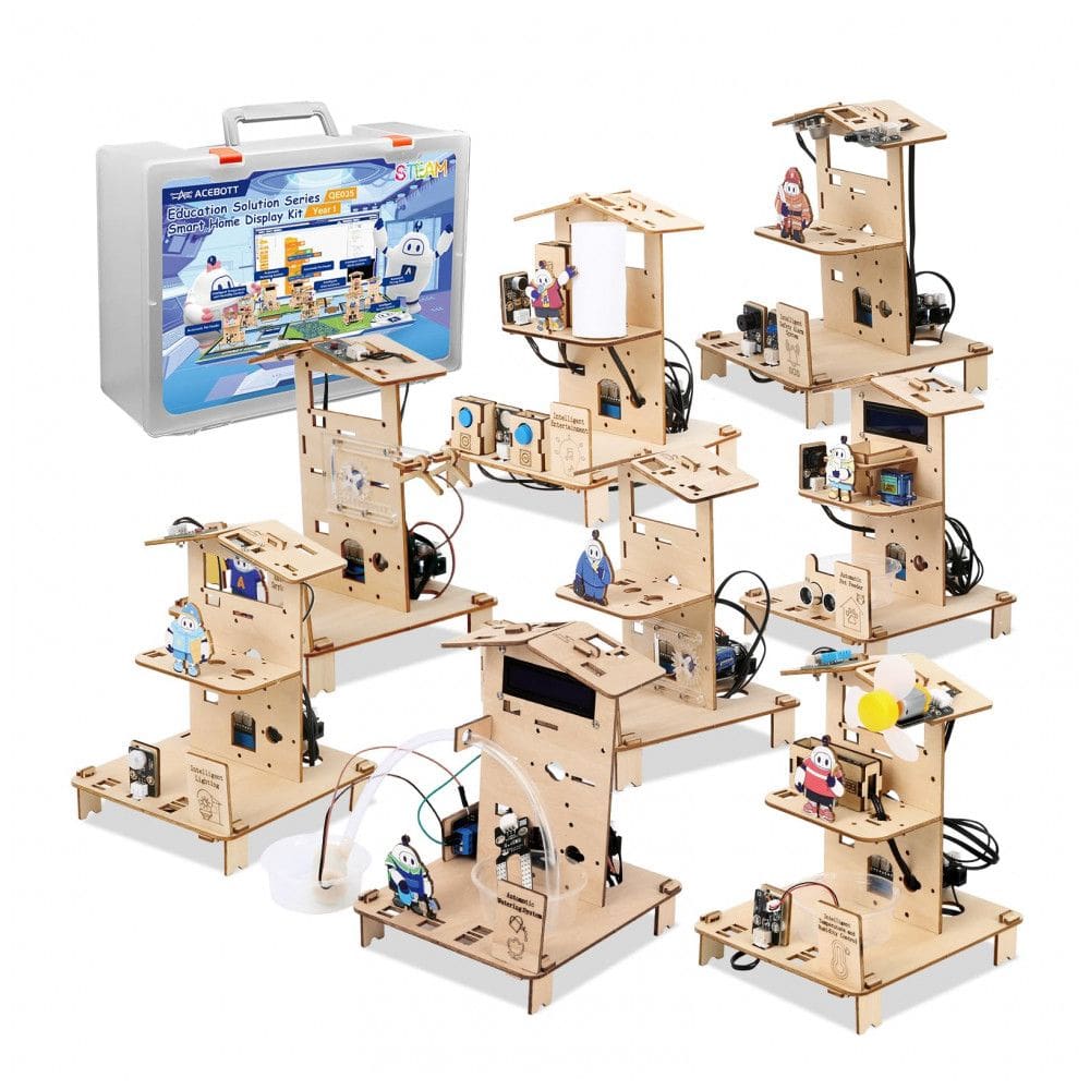 Kit casa inteligente ESP32 8 em 1 ACEBOTT QE035 com 8 controladoras em madeira 3D para projetos STEM de automação