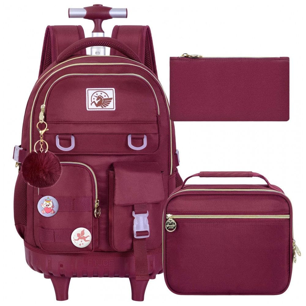 Mochila de rodinhas CCJPX 3 em 1 vermelha para notebook, com lancheira e estojo