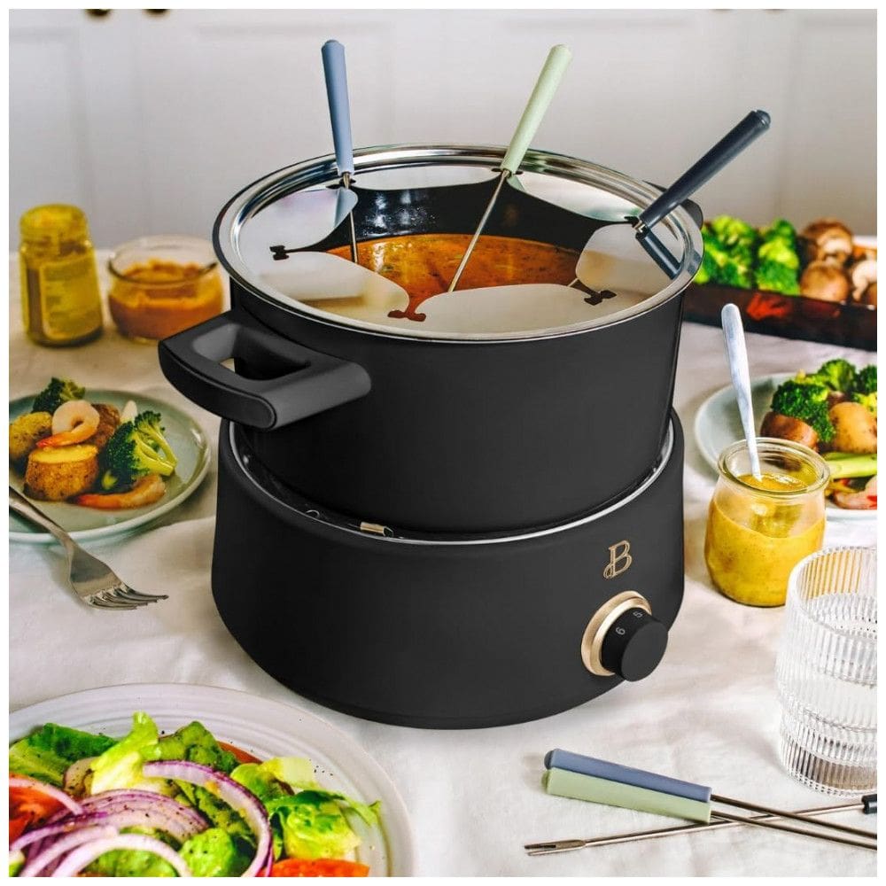 Conjunto de fondue elétrico 3L Beautiful by Drew Barrymore preto inox 1000W com panela cerâmica 2L