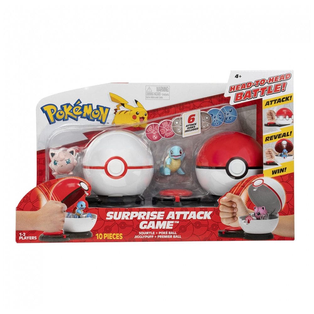 Jogo Pokémon Surprise Attack Game Squirtle and Jigglypuff Jazwares com 2 Poké Bolas surpresa, 2 figuras e 6 discos de ataque