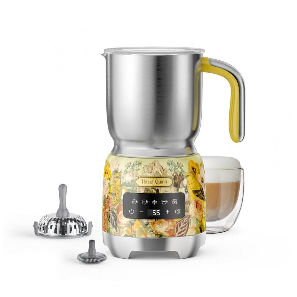 Espumador de Leite Hazel Quinn Branco com Estampa Floral 400mL Inox 5 em 1 Aquecer e Espumar 550W 110V