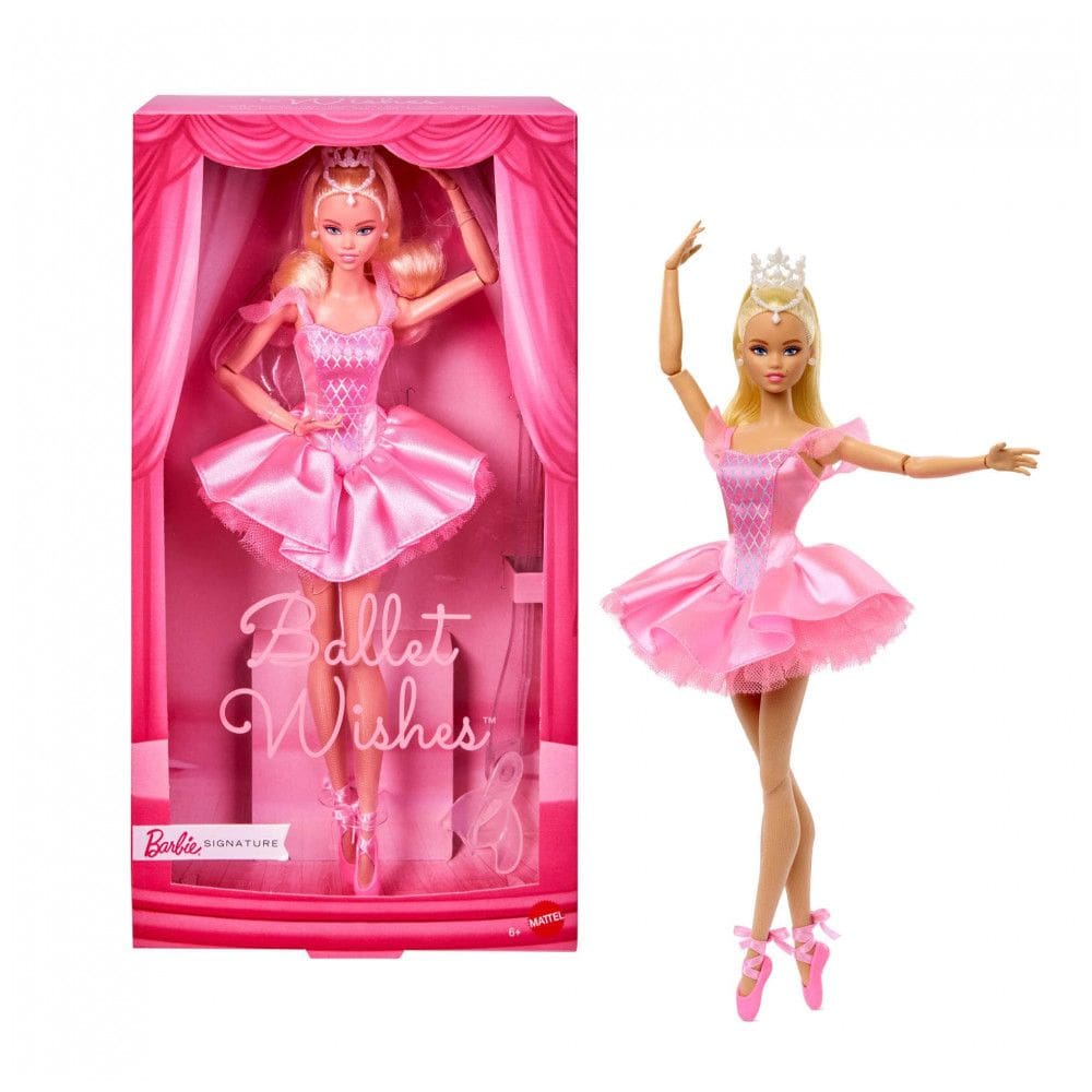Barbie Signature Ballet Wishes boneca fashion colecionável Mattel loira vestido bailarina rosa corpo articulado JBJ10 2025
