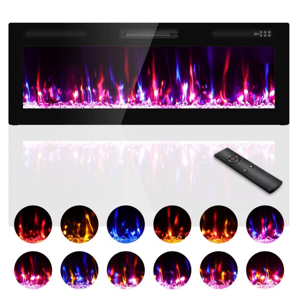 Lareira Elétrica de Parede Zionheat A 45,72 cm X L 127 cm Preto Cristal 1500W com Controle Remoto, Kucreiheat.