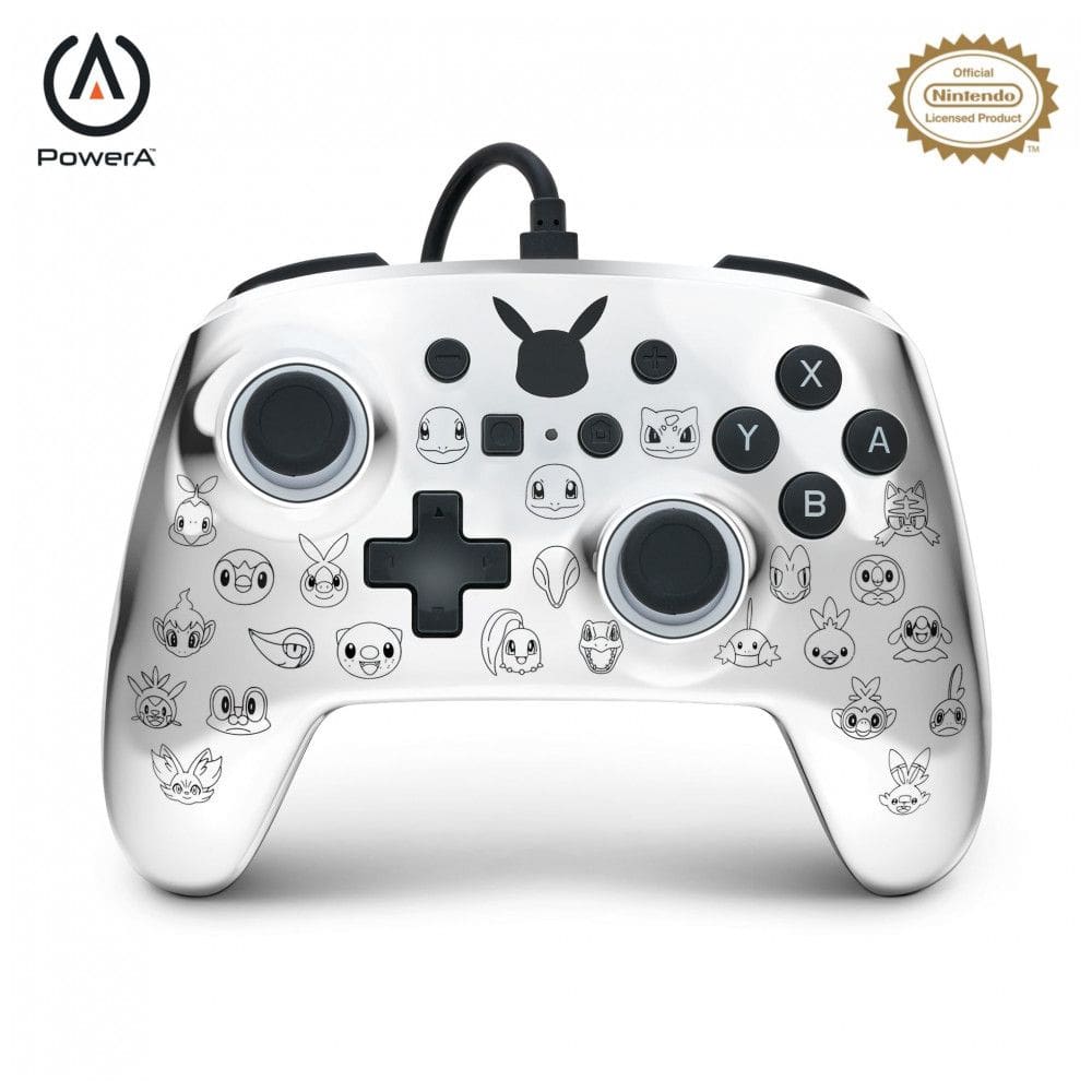 Controle com fio PowerA Enhanced para Nintendo Switch Pikachu Black & Silver com entrada de áudio e botões avançados mapeáveis