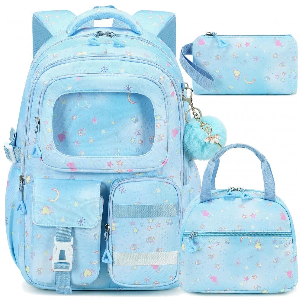 Mochila escolar AO ALI VICTORY azul 3 em 1 com lancheira e estojo para notebook até 16”