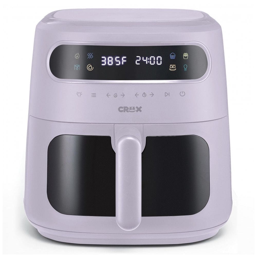 Fritadeira elétrica air fryer digital 8L CRUX x Marshmello lavanda TurboCrisp 1750W com controle de temperatura e timer programável, 110V