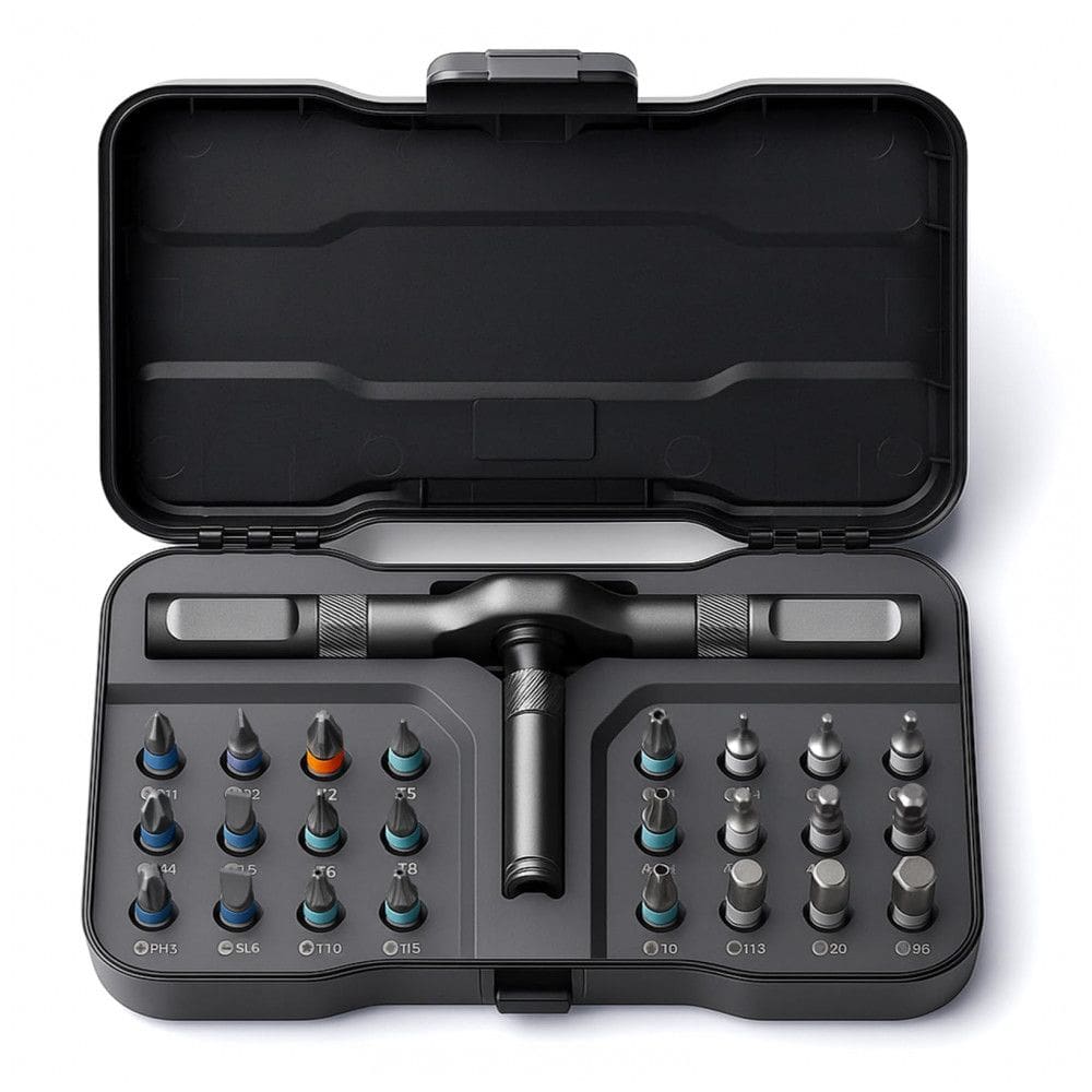 Kit de Chaves de Fenda Ratchet VMAN 24 Peças Cinza S2 Steel Torque Máx 40 N·m Flexível